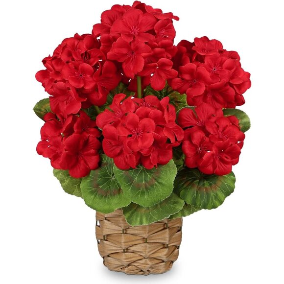 Accessories - Artificial Flowers Red Basket Plant Potted Silk Realistic Lush Home Table Decor